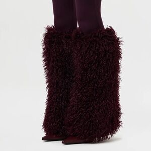 Naked Wardrobe Plush Burgundy Furry Leg Warmers NWT